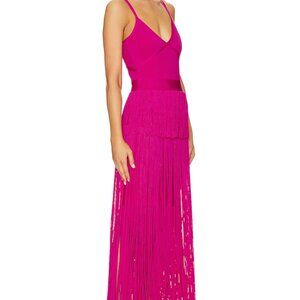 Herve Leger Strappy Ottoman Fringe Gown Prom Dress Size Medium Magenta